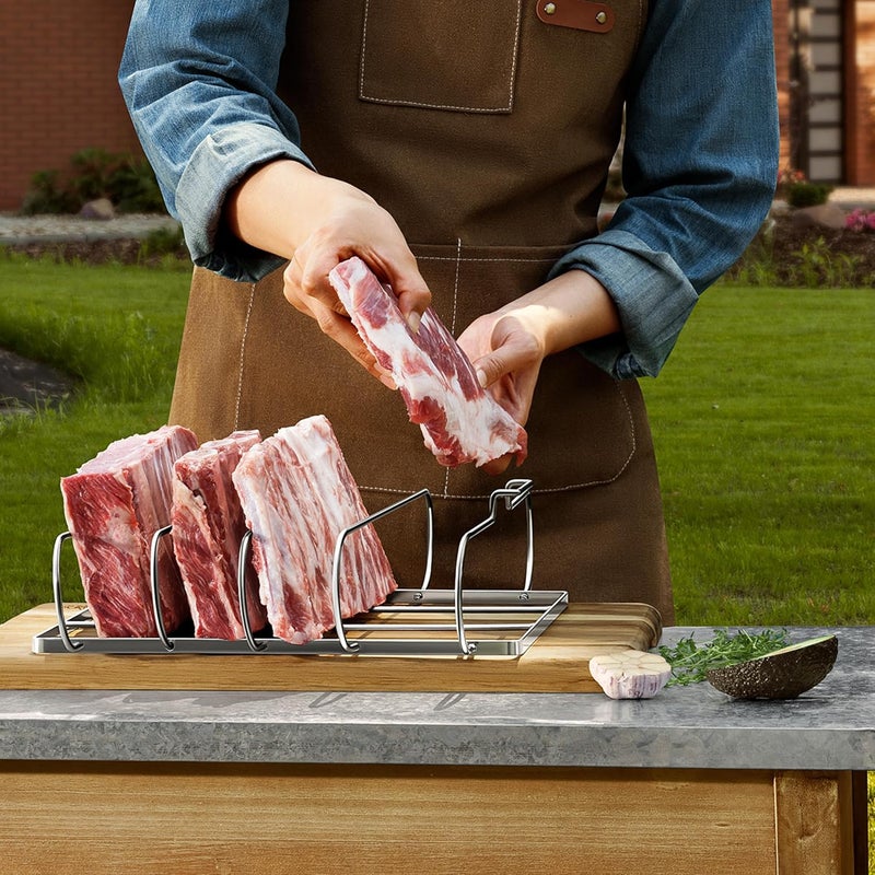SHIZZO Rib Rack for Smoking & Grilling, Holds up to 4 Full Racks of Ribs, Foldable Design, Fits Large Gas Smoker or Charcoal Grill, Perfect BBQ Accessory, Smoker Accessories, Gifts for Men, Father - Image 3